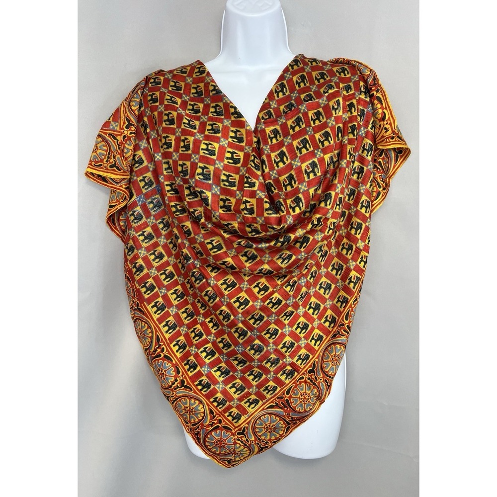 Women's‎ 100% Silk Elephant Print Red Blue Yellow Square 34"x34"